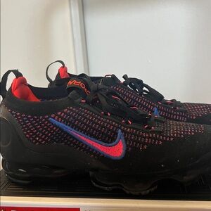 Nike Black and Red Sneakers with Blue Swoosh